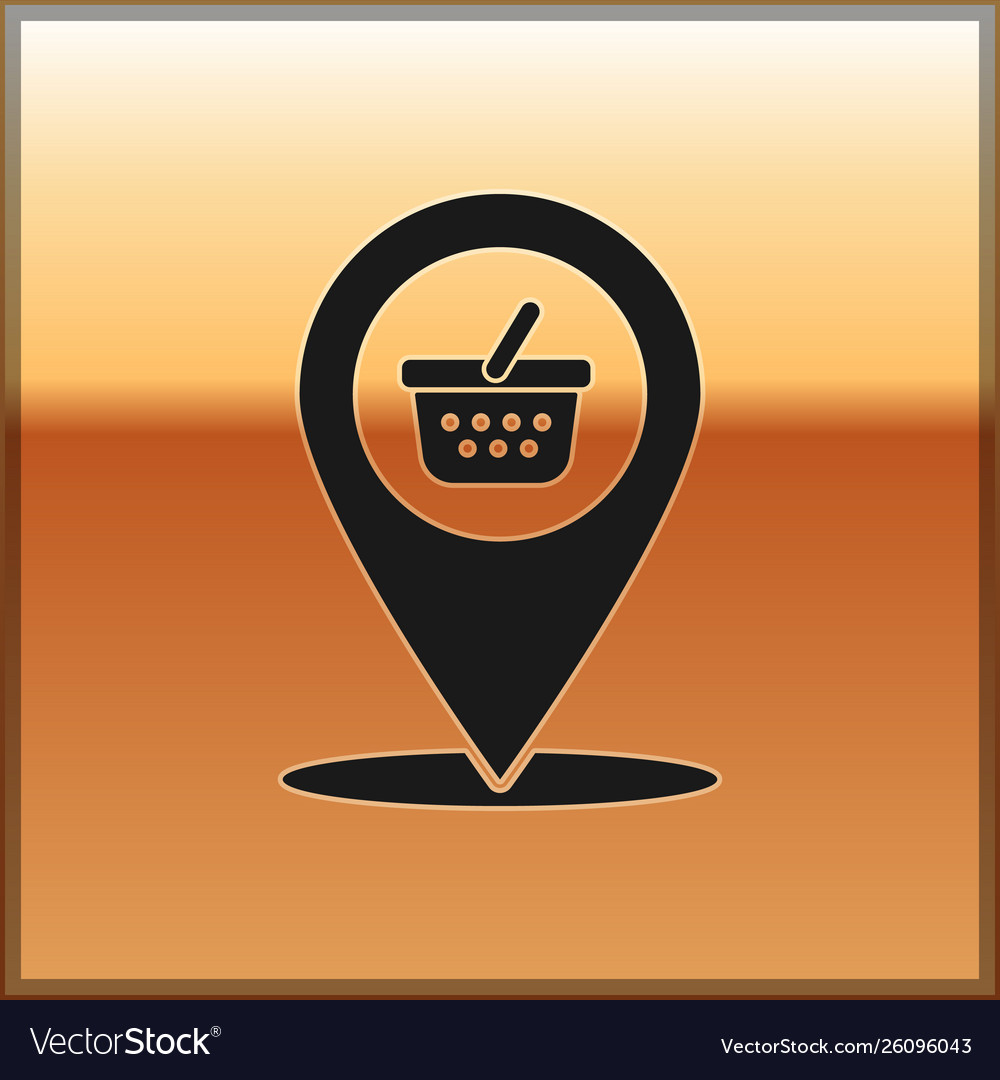 Black map pointer with shopping basket icon Vector Image Black map pointer with shopping basket icon