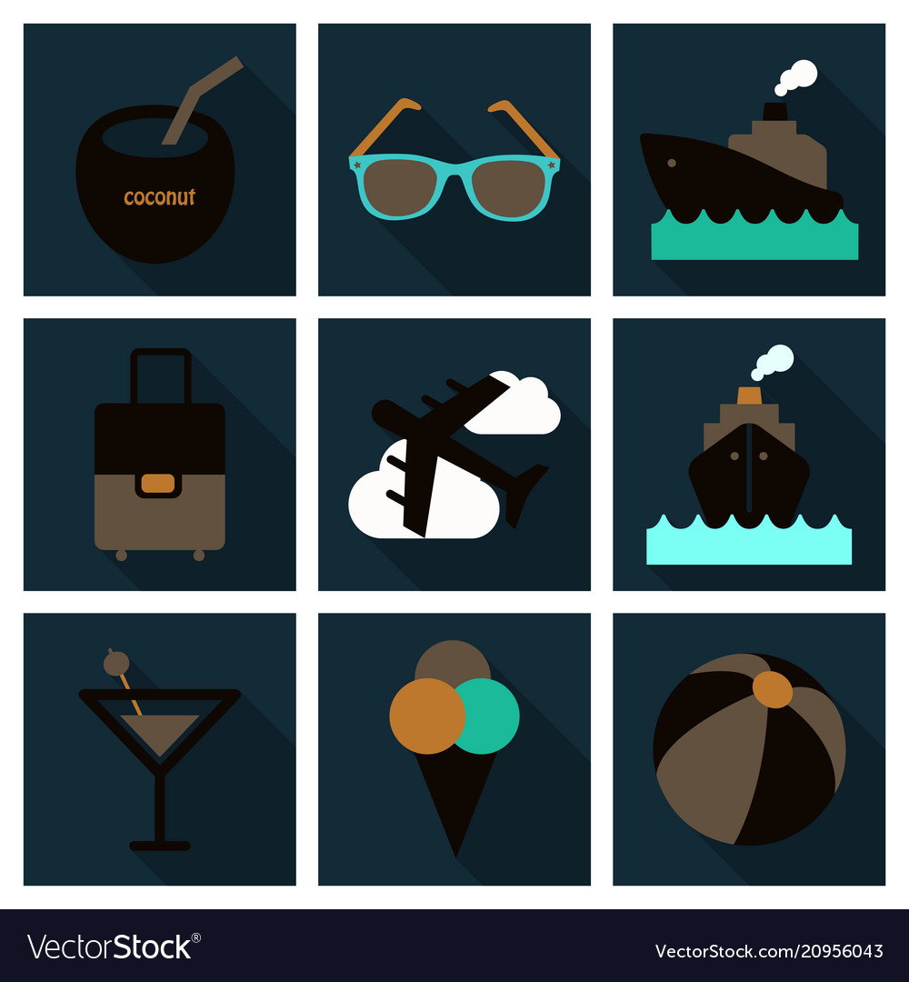 Flat icons set with long shadow effect