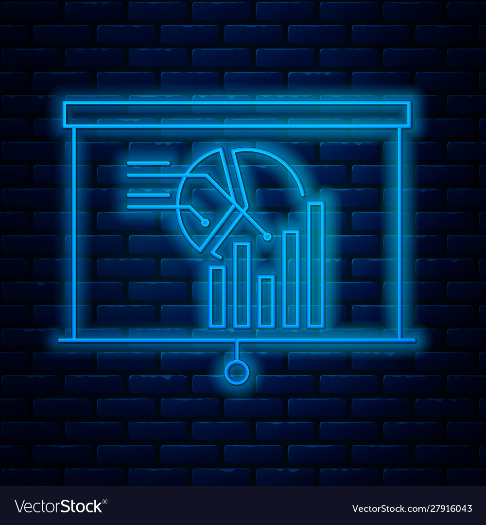 Glowing neon line board with graph chart icon