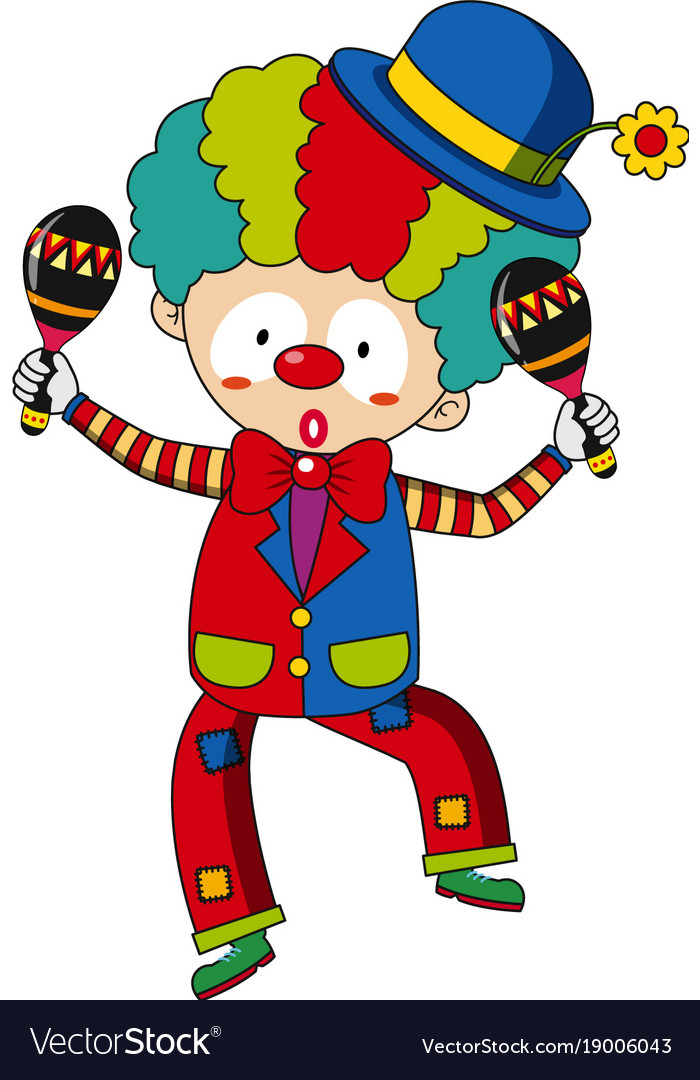 Happy clown with maracas Royalty Free Vector Image