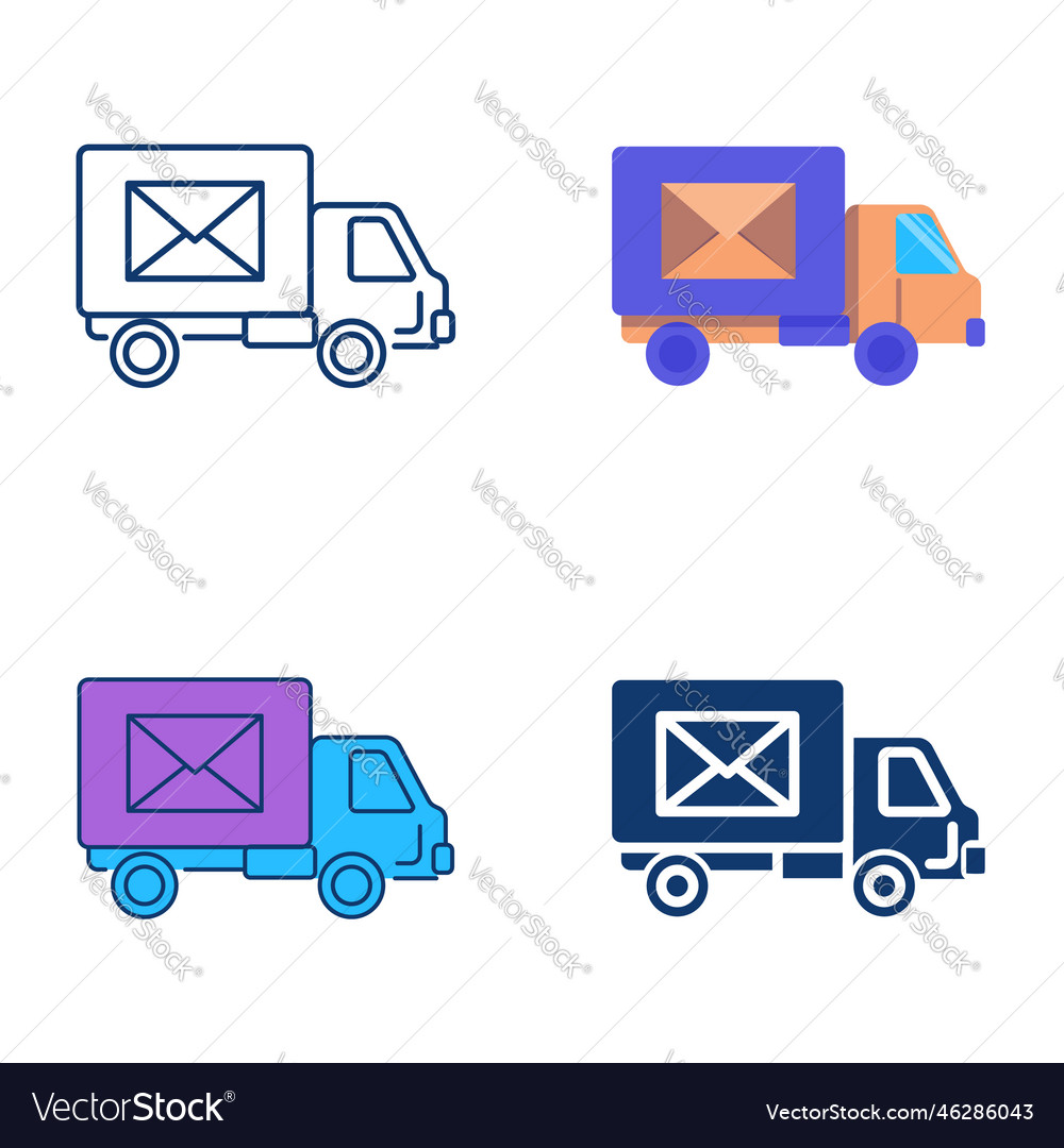 Post delivery truck icon set