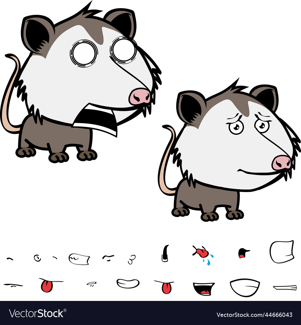 Screaming little opossum character cartoon kawaii Vector Image