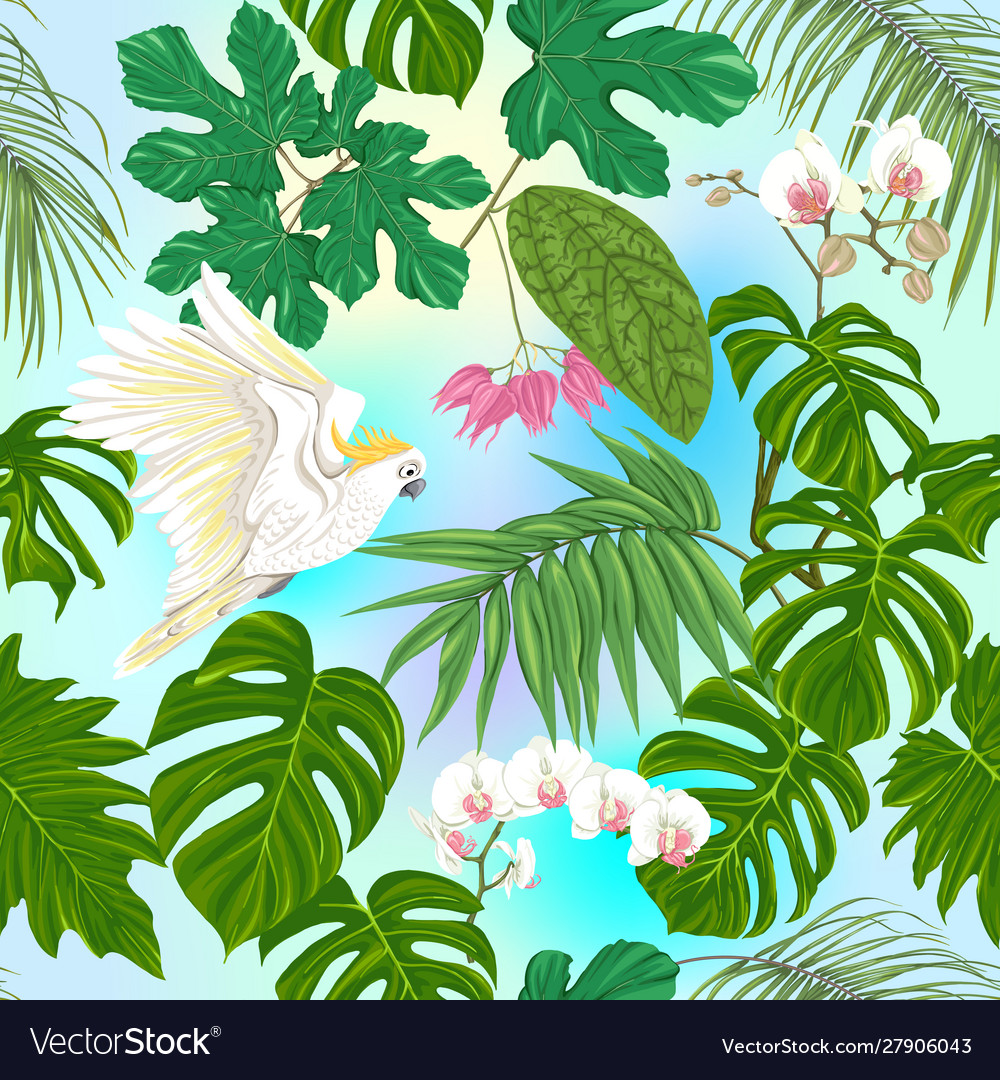 Seamless pattern background with tropical plants