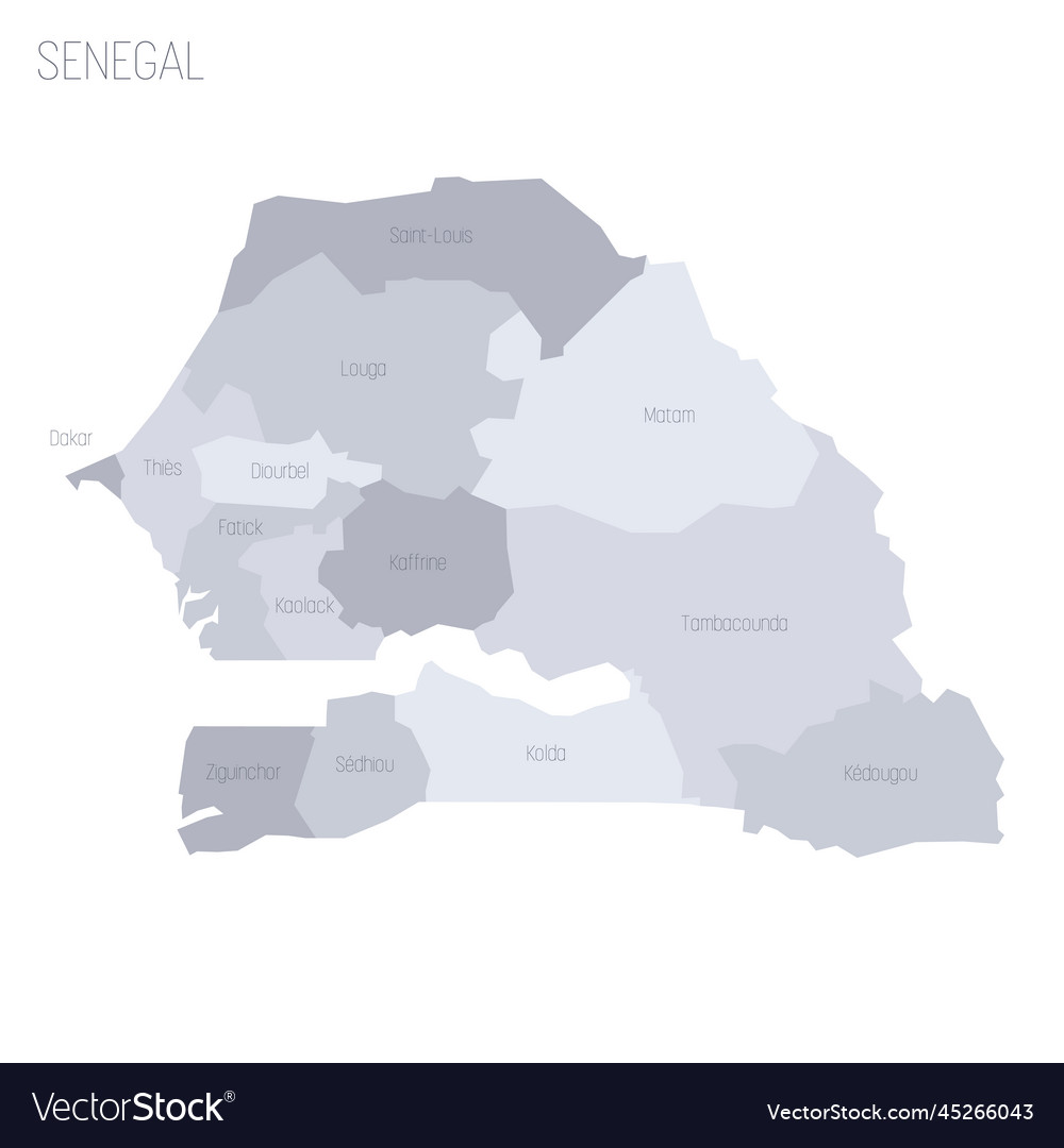 Senegal political map of administrative divisions Vector Image