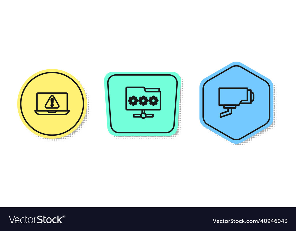 Set line laptop with exclamation mark folder vector image Set line laptop with exclamation mark folder