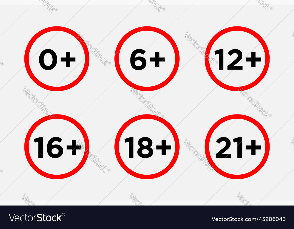 Set marks age limit sing restriction icons vector image Set marks age limit sing restriction icons