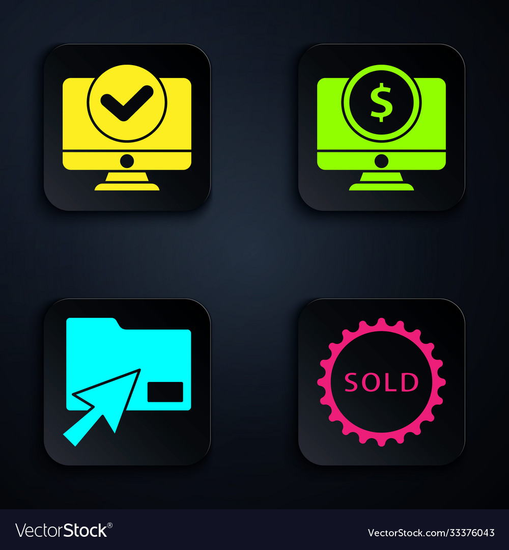 Set sold label computer monitor cursor click vector image Set sold label computer monitor cursor click