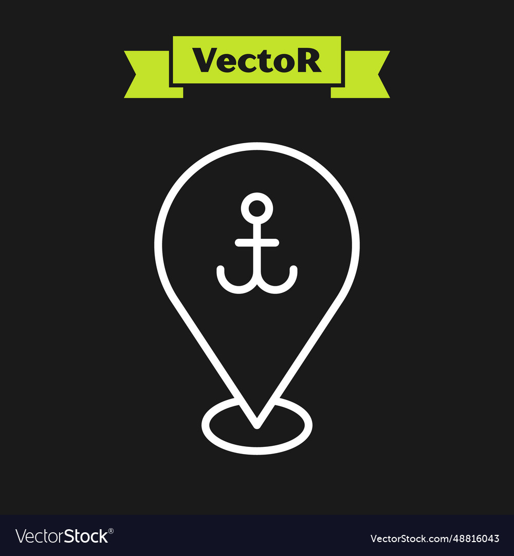 Weiße Linie Kartenzeiger mit Ankersymbol isoliert vector image Weiße Linie Kartenzeiger mit Ankersymbol isoliert