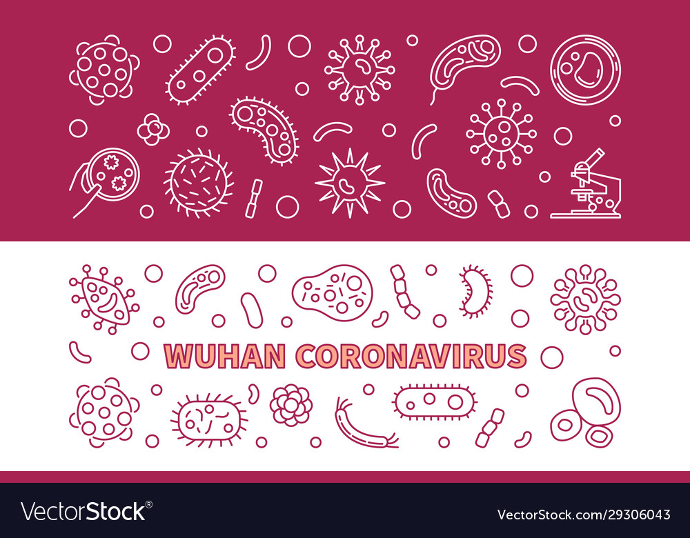 Wuhan coronavirus concept thin line banners