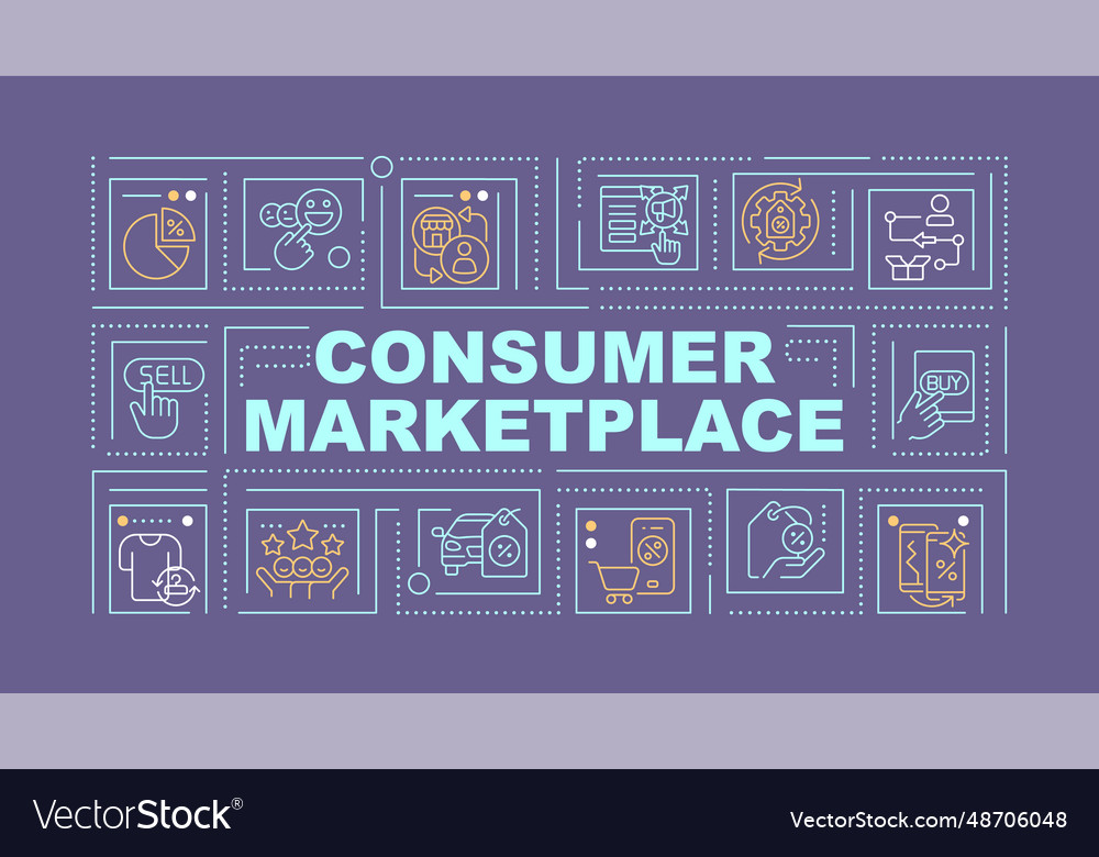 2d consumer marketplace text with thin linear vector image 2d consumer marketplace text with thin linear