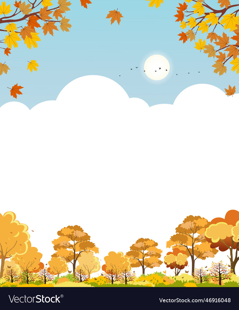 Autumn landscape with maple tree forest and cloud