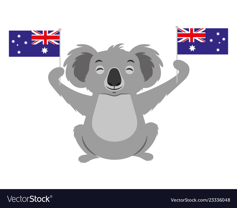 Cute koala mit zwei australischen Flaggen