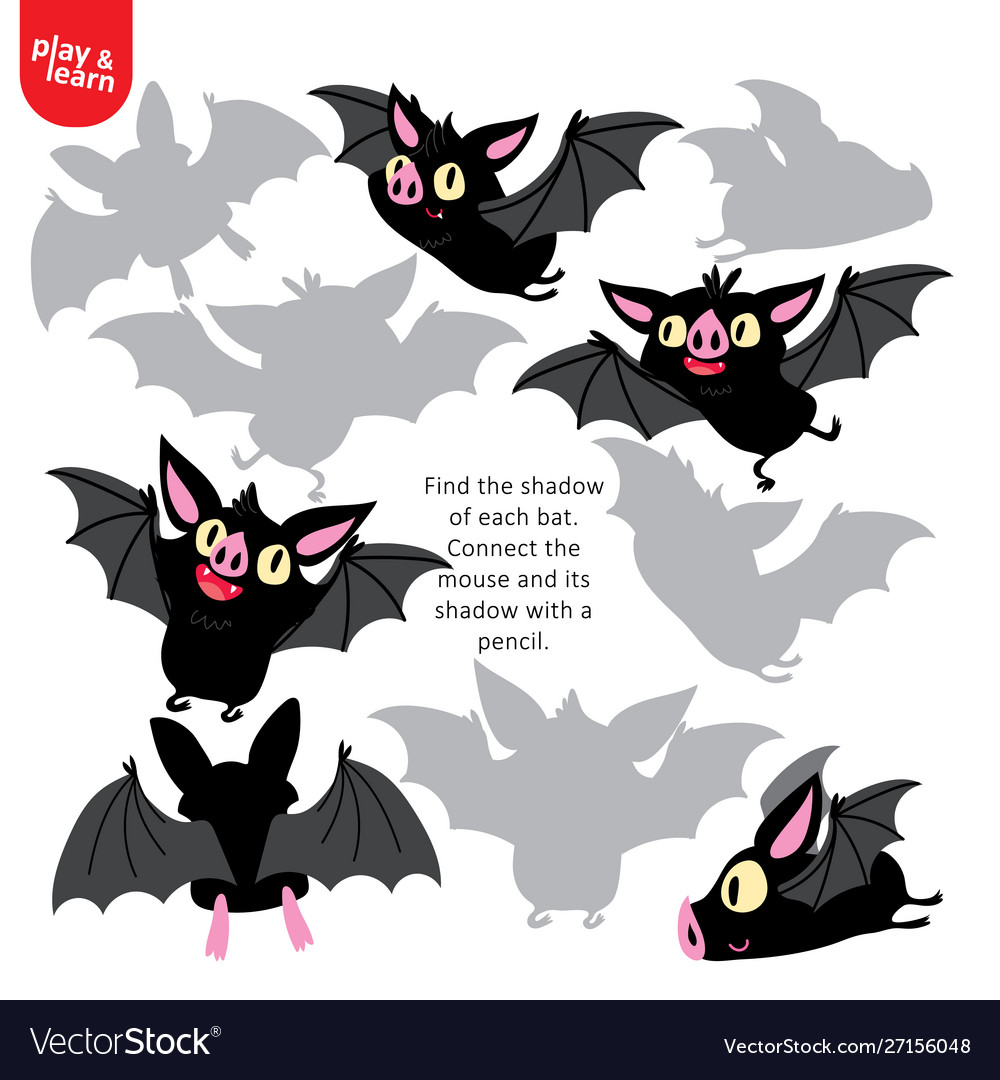 Find shadow each bat game printable template vector image Find shadow each bat game printable template