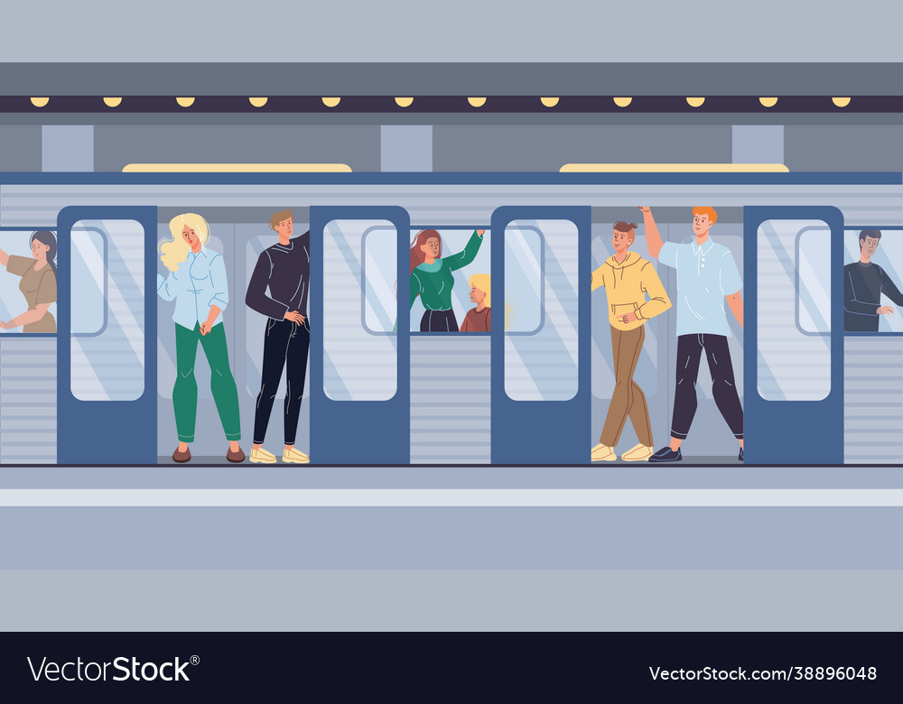 Flat cartoon characters in subwaycity life scene Vector Image