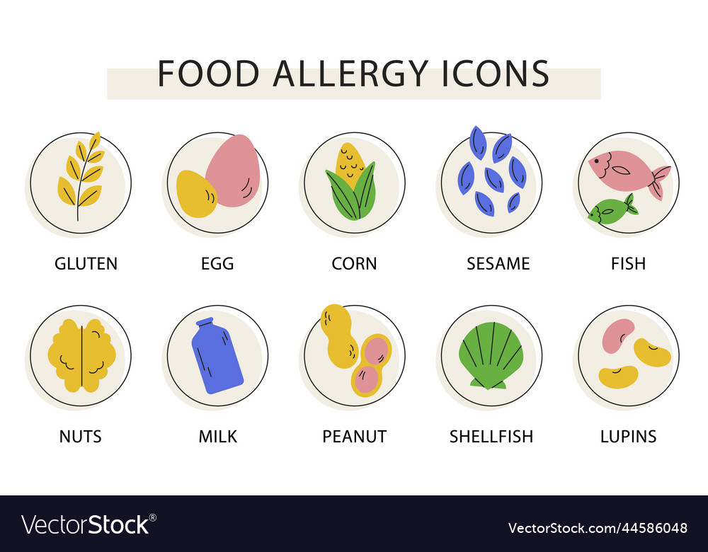 Hand drawn food allergy symbols Royalty Free Vector Image