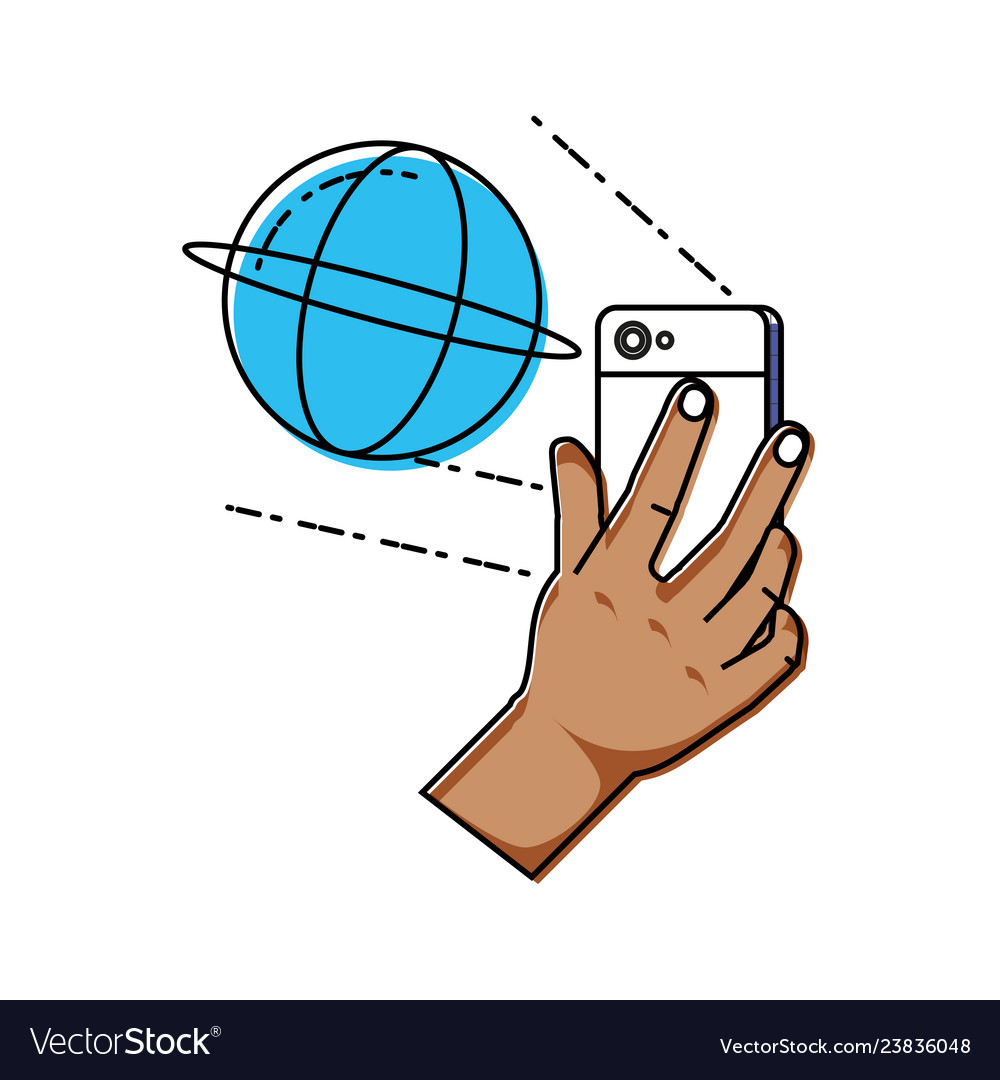 Hand using smartphone with sphere browser vector image Hand using smartphone with sphere browser