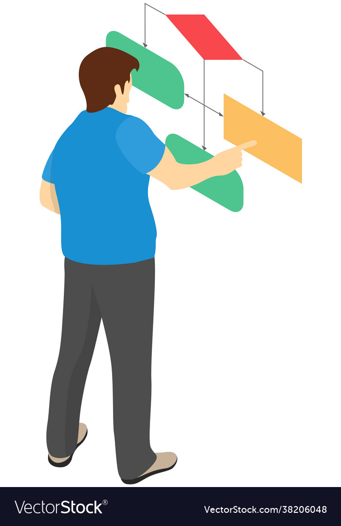 Man looking at whiteboard with schemes vector image Man looking at whiteboard with schemes