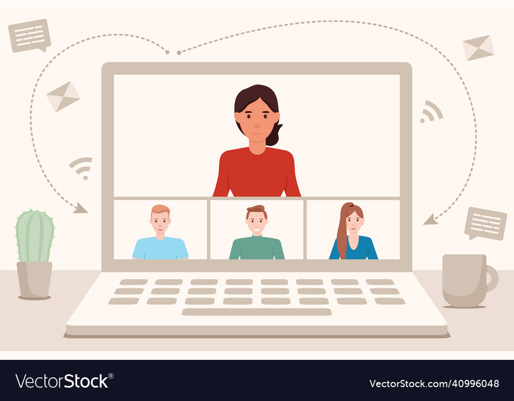 Online students lesson learning and meeting vector image Online students lesson learning and meeting