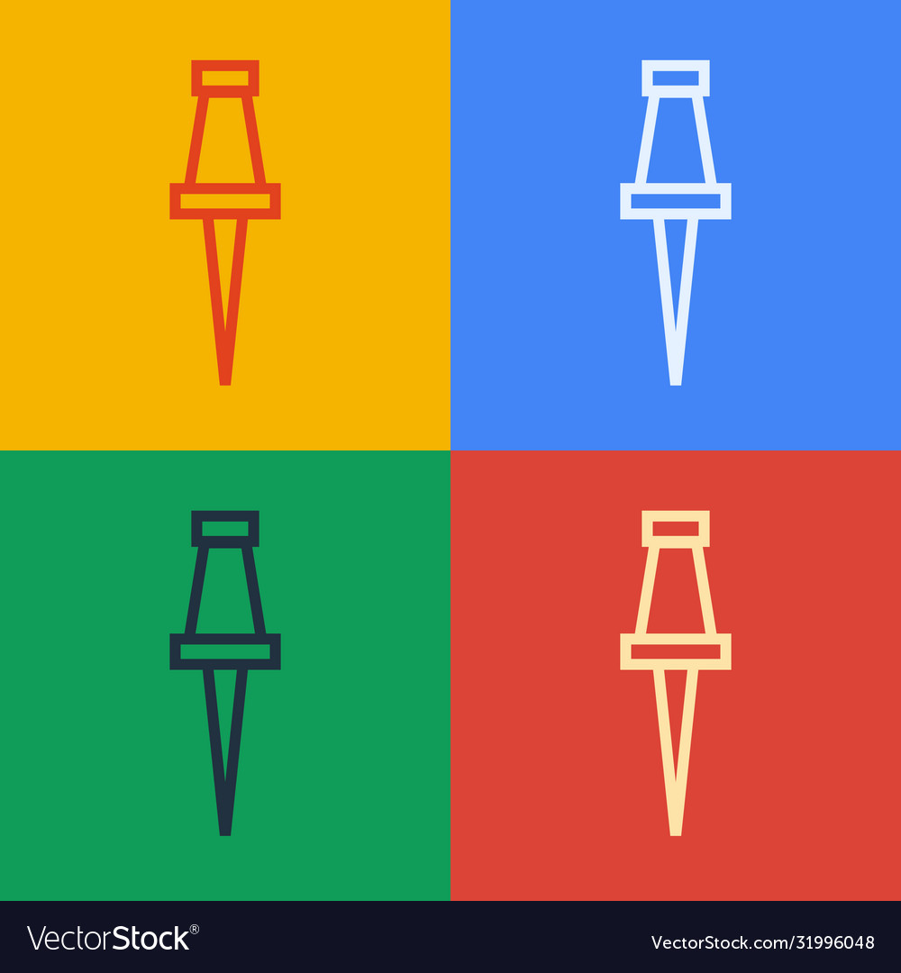 Pop art line push pin icon isolated on color vector image Pop art line push pin icon isolated on color