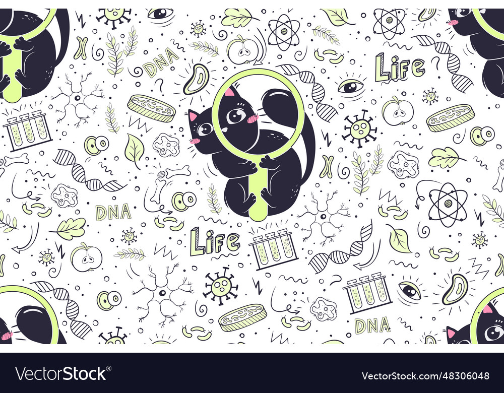 Seamless pattern in doodle style with funny cat vector image Seamless pattern in doodle style with funny cat