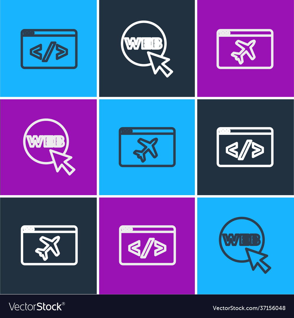 Set line front end development website template vector image Set line front end development website template