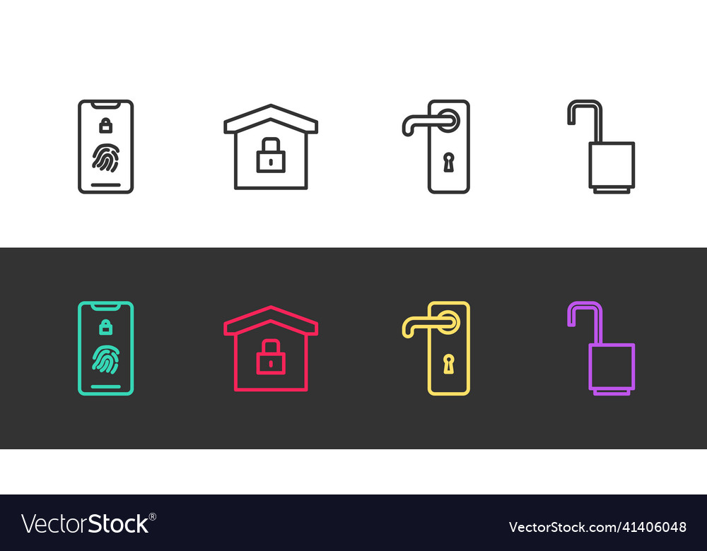 Set line mobile with fingerprint scan house under vector image Set line mobile with fingerprint scan house under