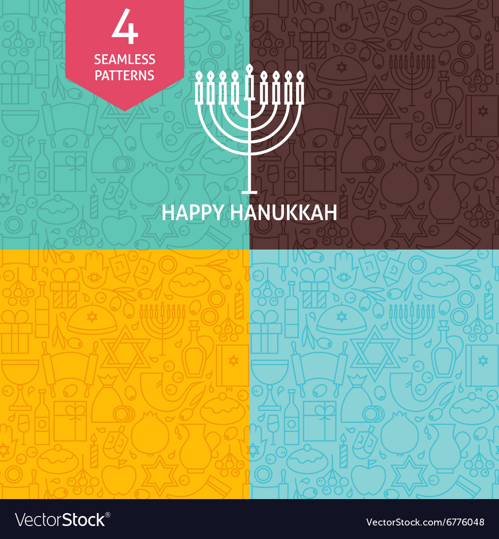 Thin line happy hanukkah holiday patterns set Vector Image