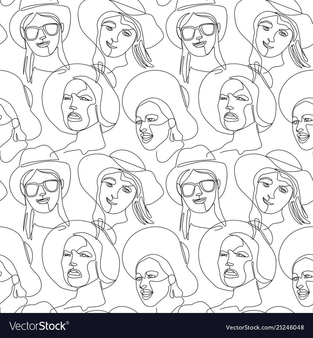 Woman Faces Line Art Pattern