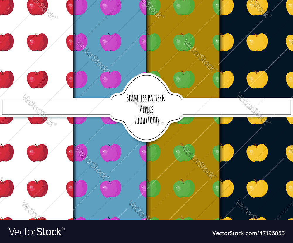 A set of apples seamless patterns 1000 by 1000 Vector Image