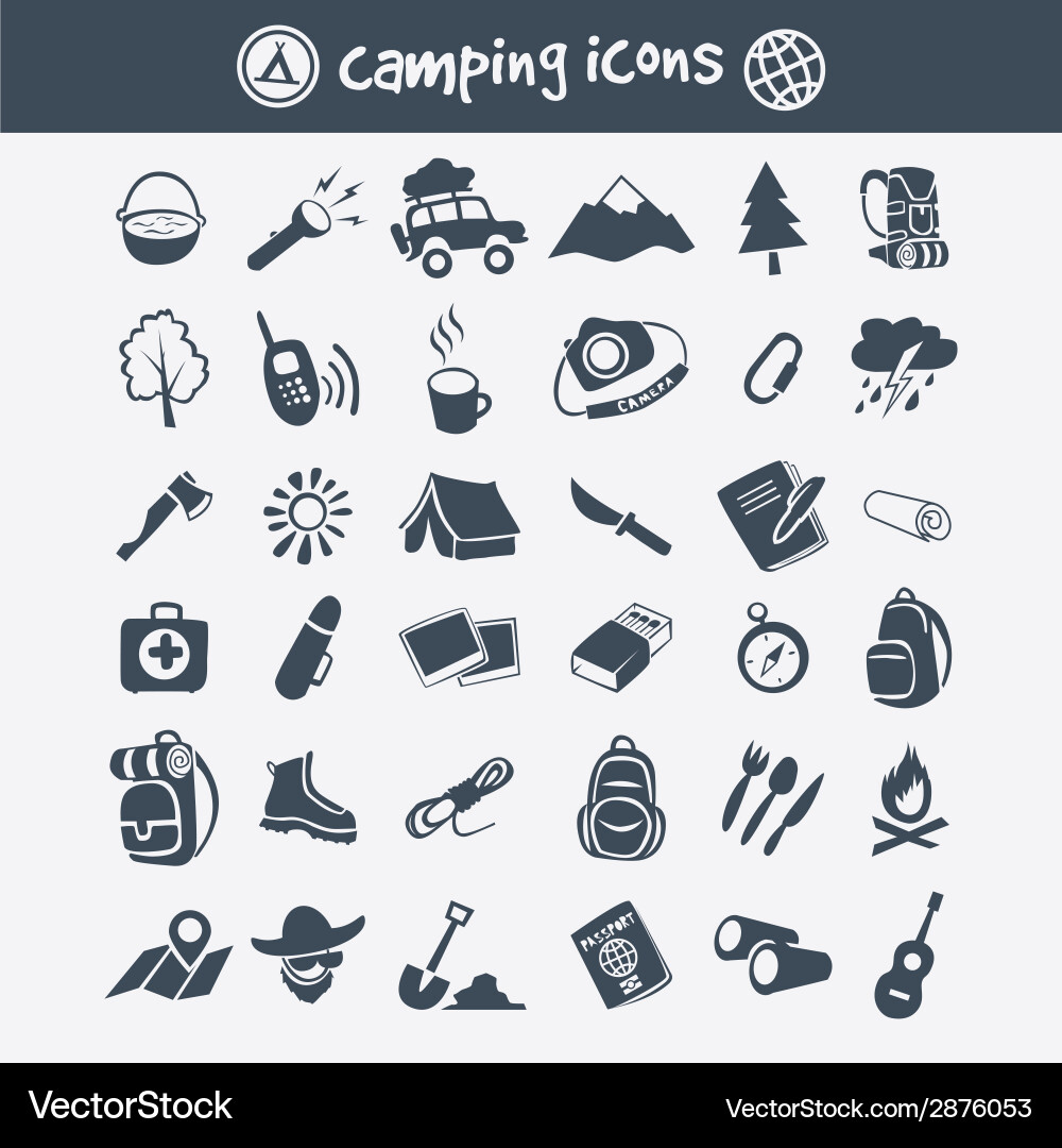 Camping icon set Royalty Free Vector Image - VectorStock