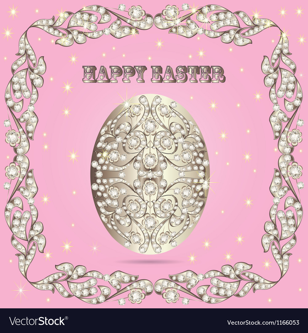 Card with easter eggs and precious stones