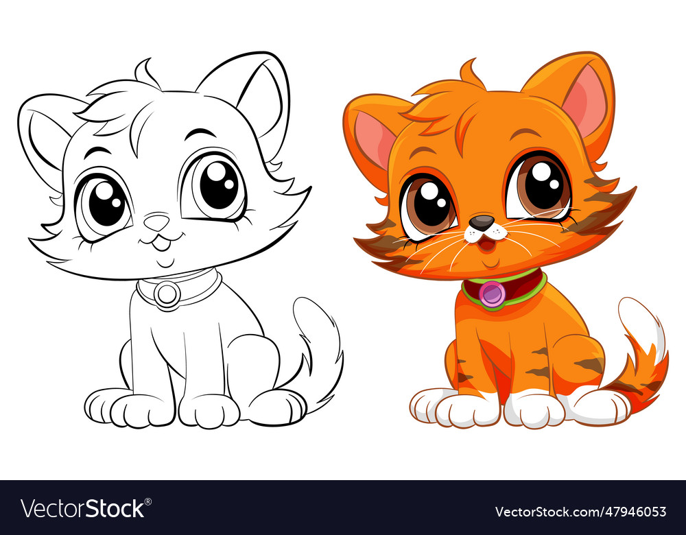 Coloring page outline of cute cat Royalty Free Vector Image