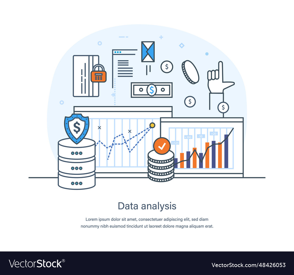 Data analysis secure database business Royalty Free Vector