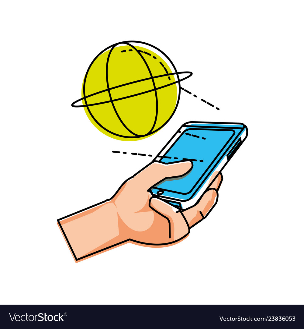 Hand using smartphone with sphere browser