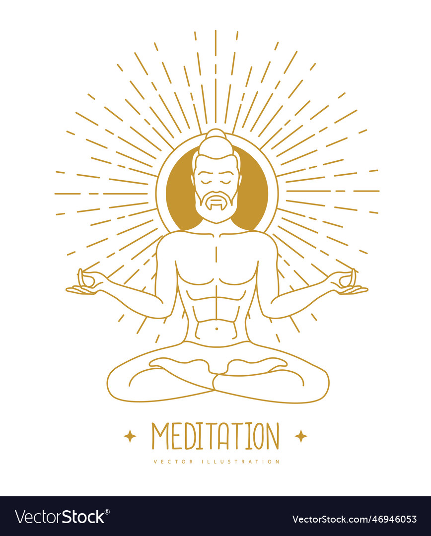 Handsome man meditation in lotus position Vector Image