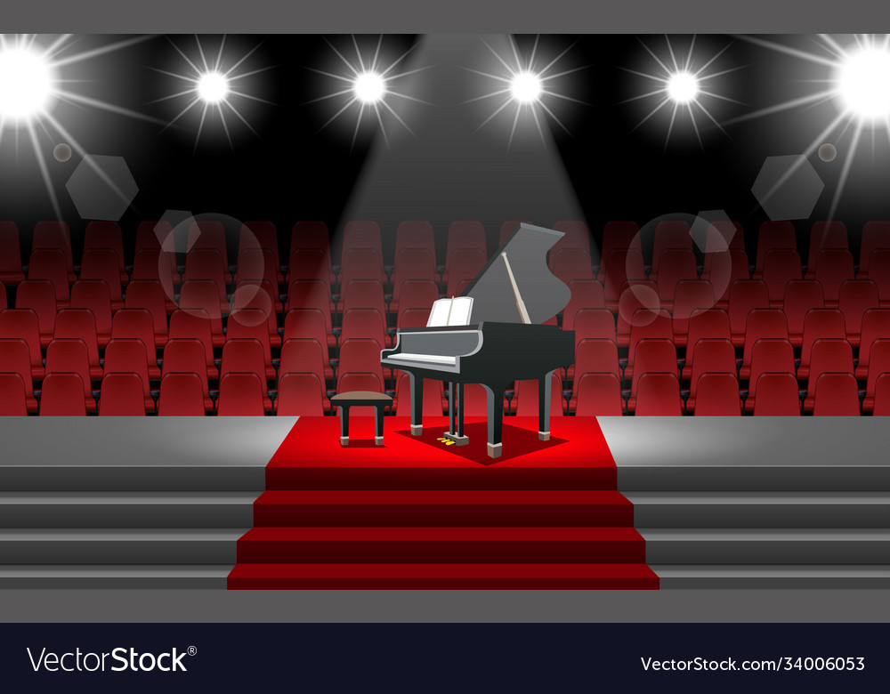 Piano and spotlight on stage in hall