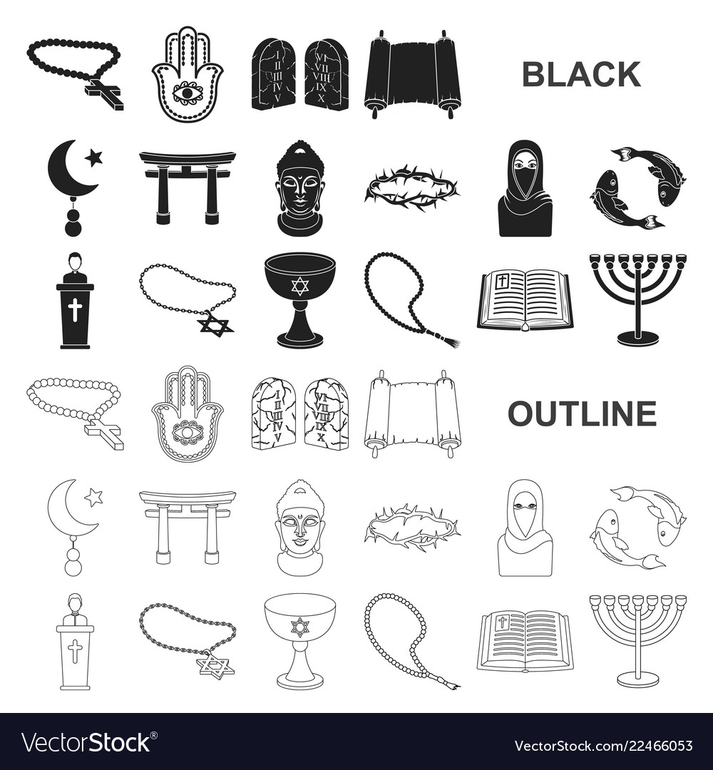 Religion and belief black icons in set collection