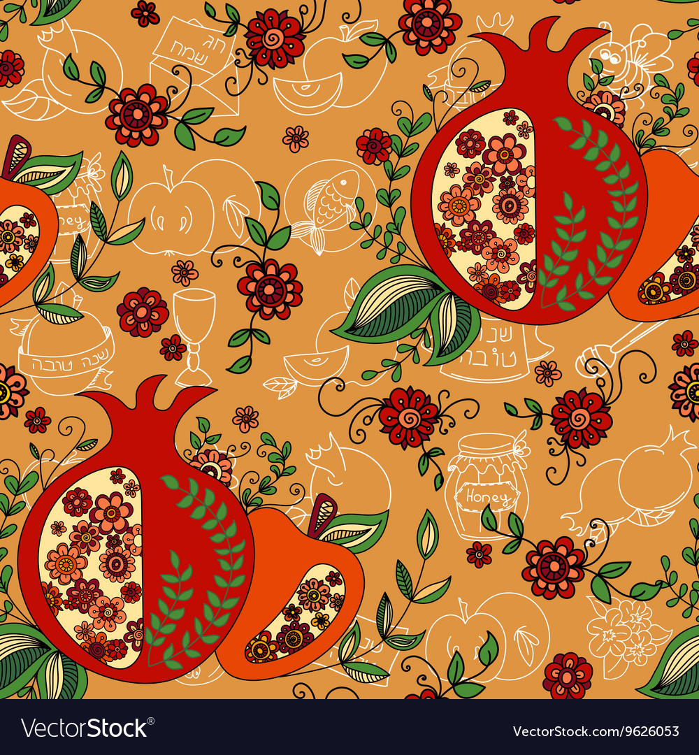 Seamless pattern with apples and honey hand