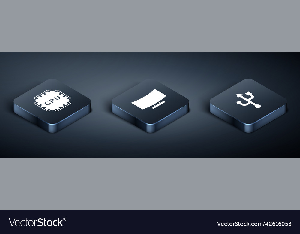 Set isometric processor with cpu usb and computer vector image Set isometric processor with cpu usb and computer