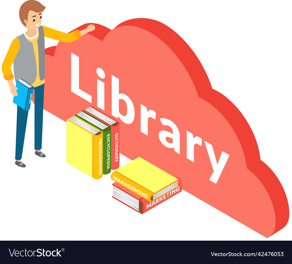 Student in library next to stack of books