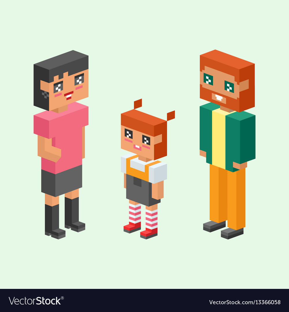 3d isometric family couple children kids people