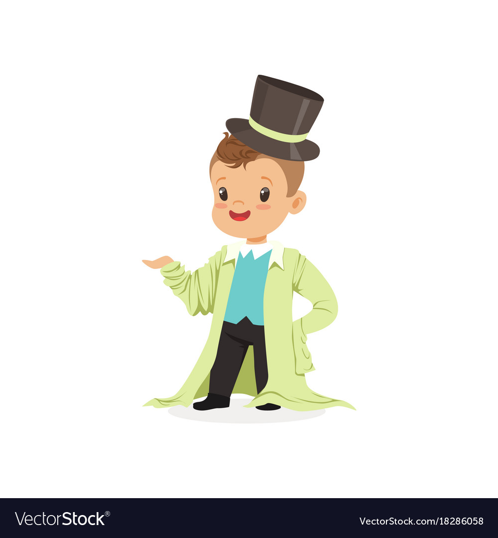 Adorable boy wearing dult oversized clothes and Vector Image