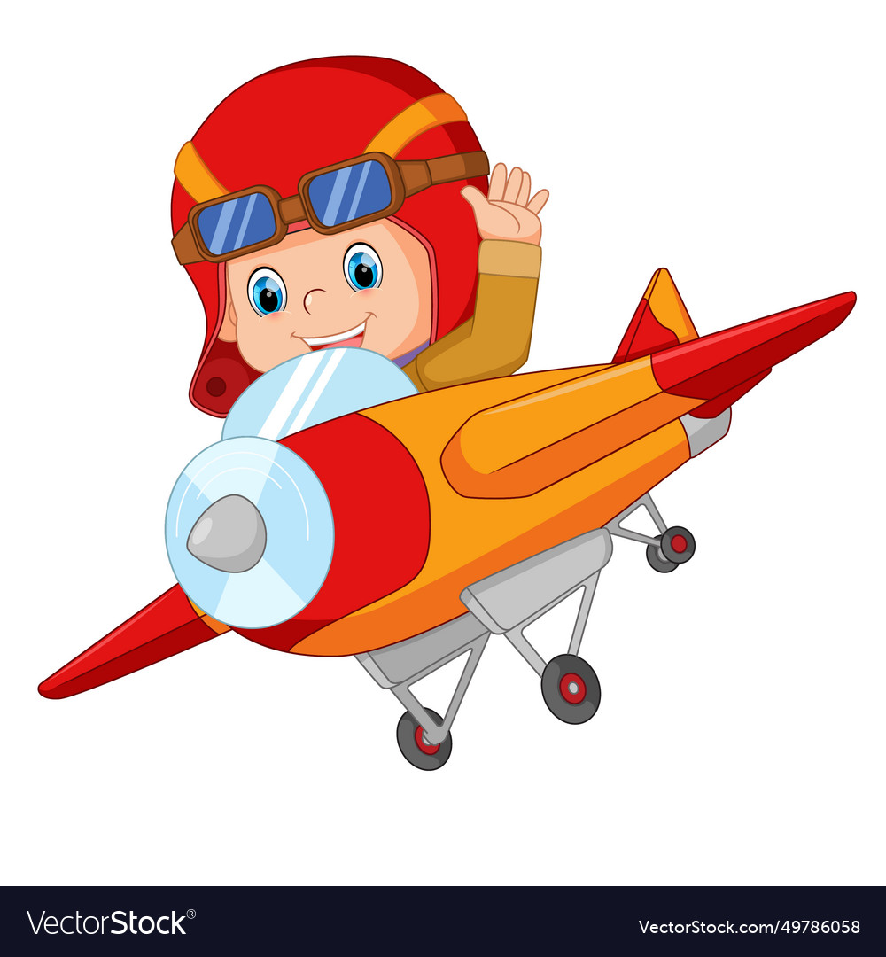 Cartoon little boy operating a plane Royalty Free Vector