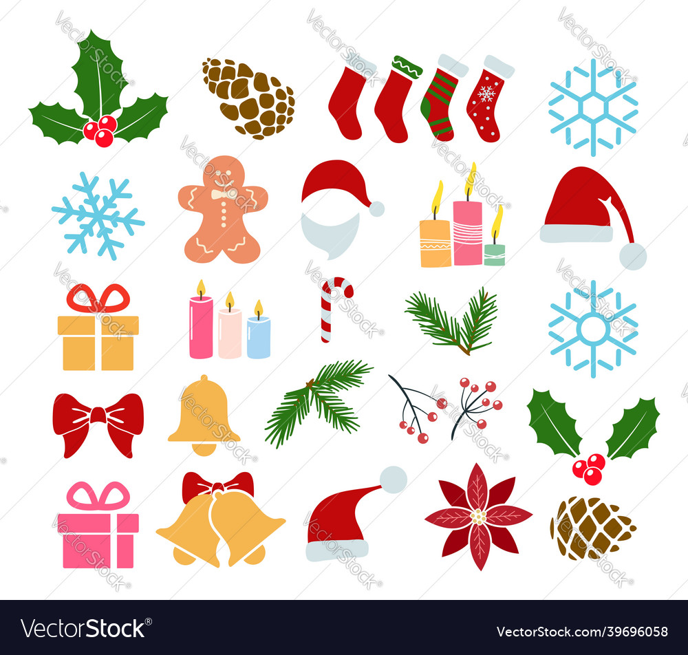 Colorful collection of christmas decoration vector image Colorful collection of christmas decoration