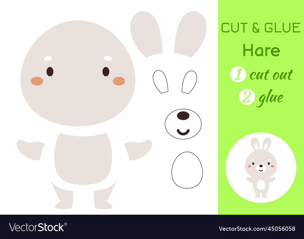 Cut and glue paper little hare kids crafts Vector Image