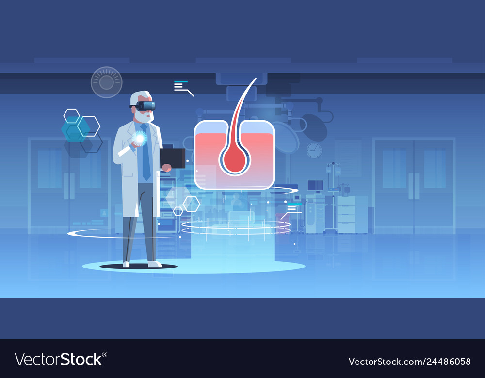 Doctor Using VR Headset for Hair Analysis