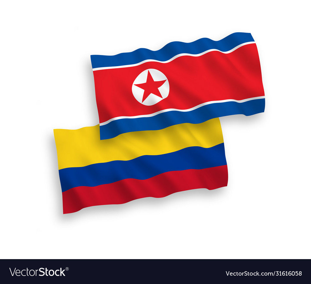 Flags north korea and colombia on a white vector image Flags north korea and colombia on a white