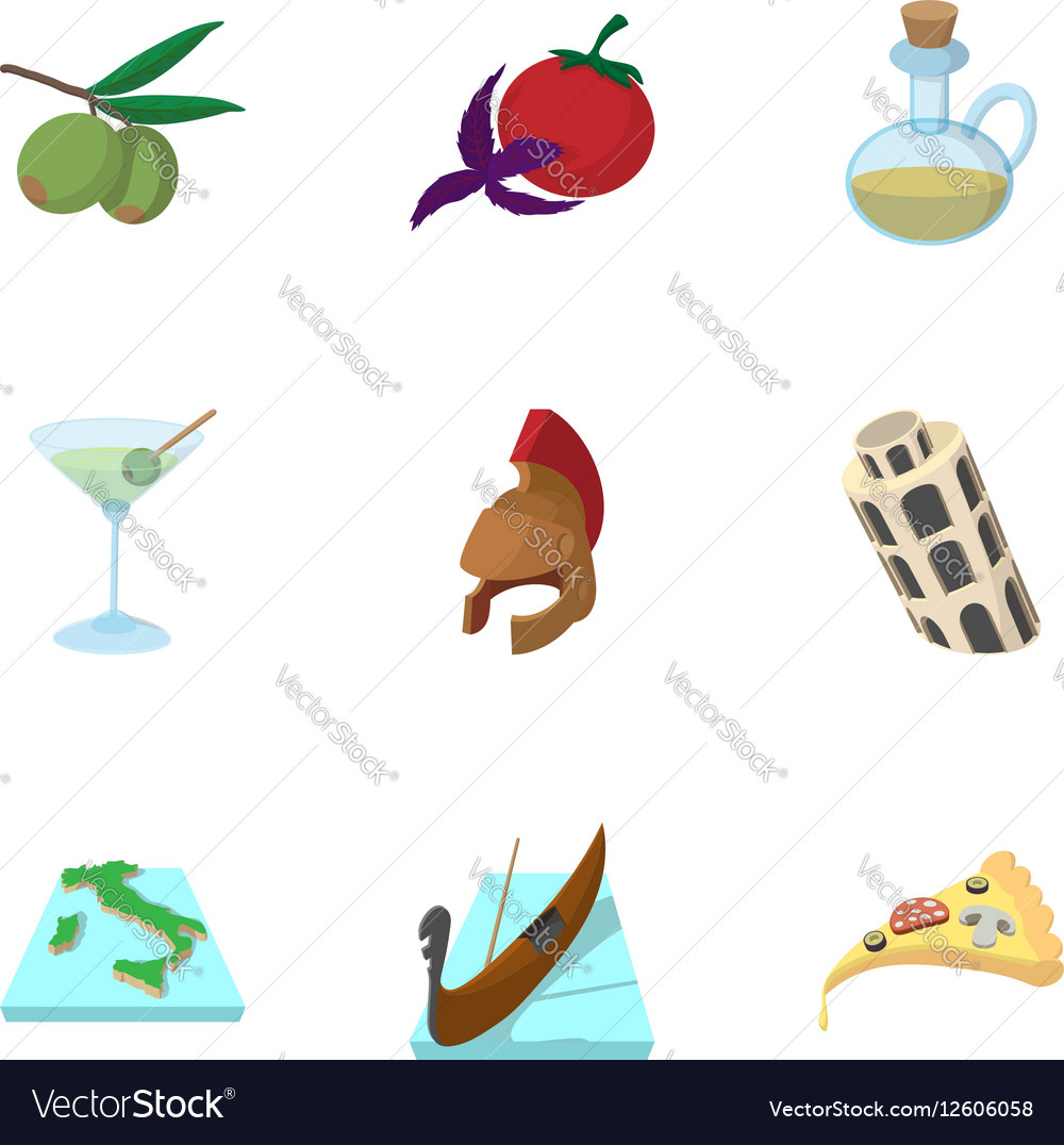 Holiday in italy icons set cartoon style