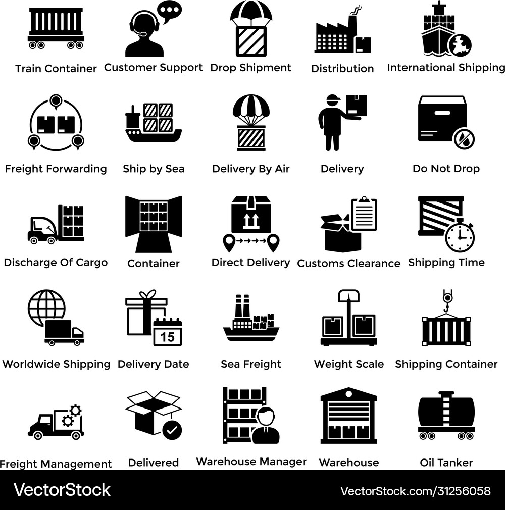 Logistic delivery solid icons Royalty Free Vector Image