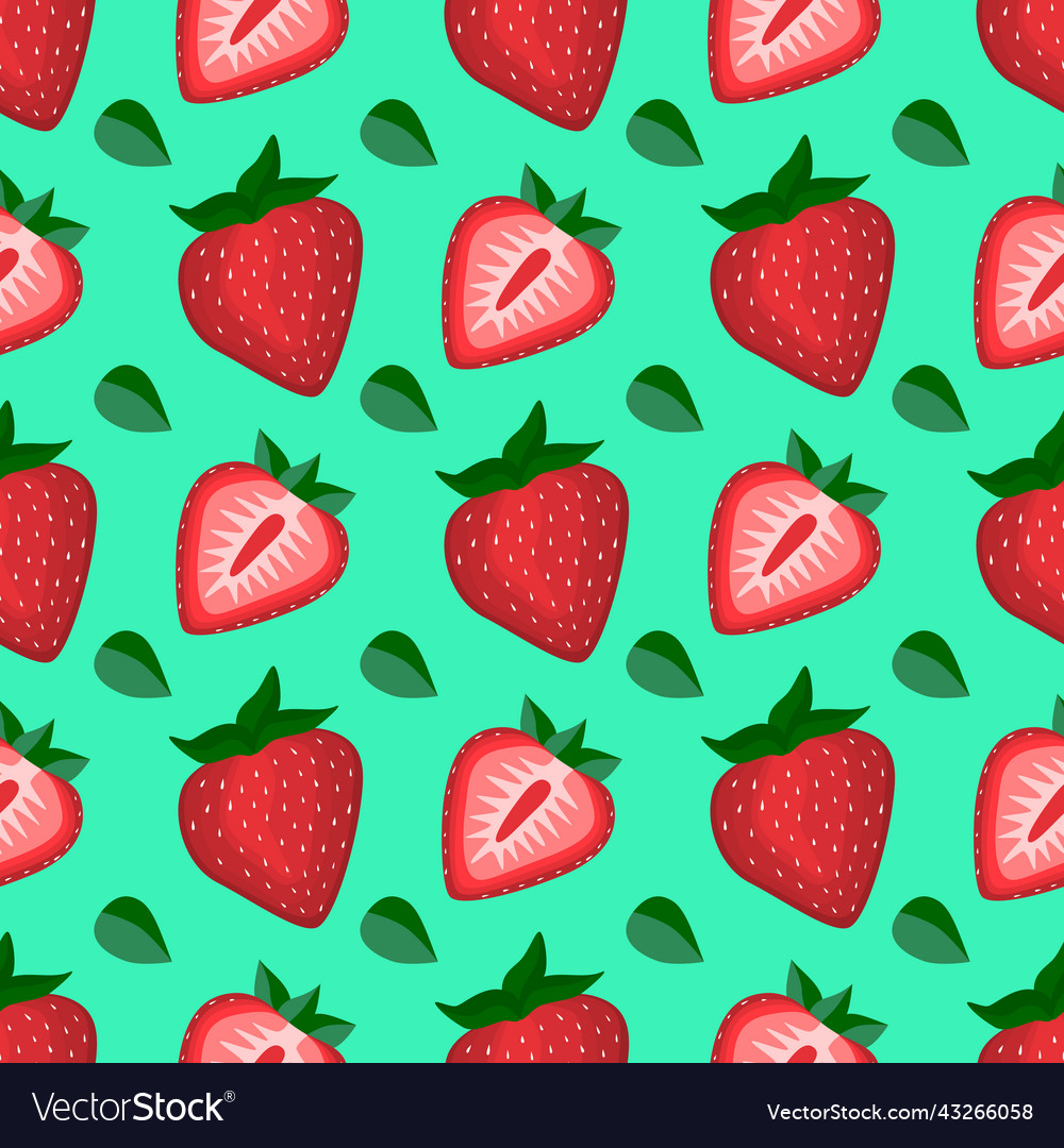 Red strawberry vegan berry flat seamless pattern Vector Image